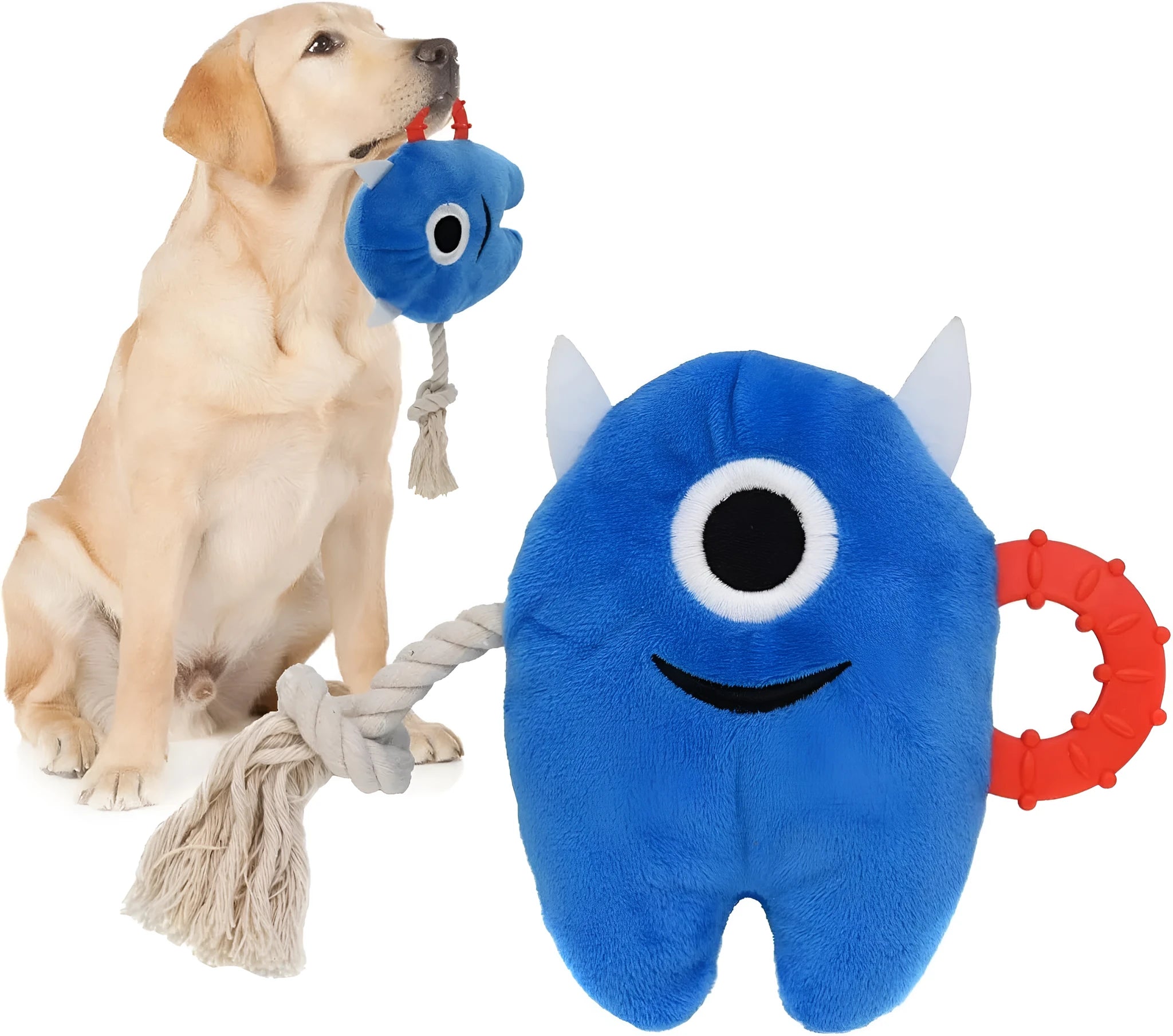 Large blue and green plush dog toys with cotton rope for aggressive chewers and puppies