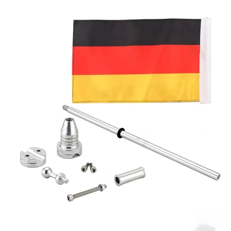 Silver electroplated metal flagpole for caravan side box or luggage rack mounting
