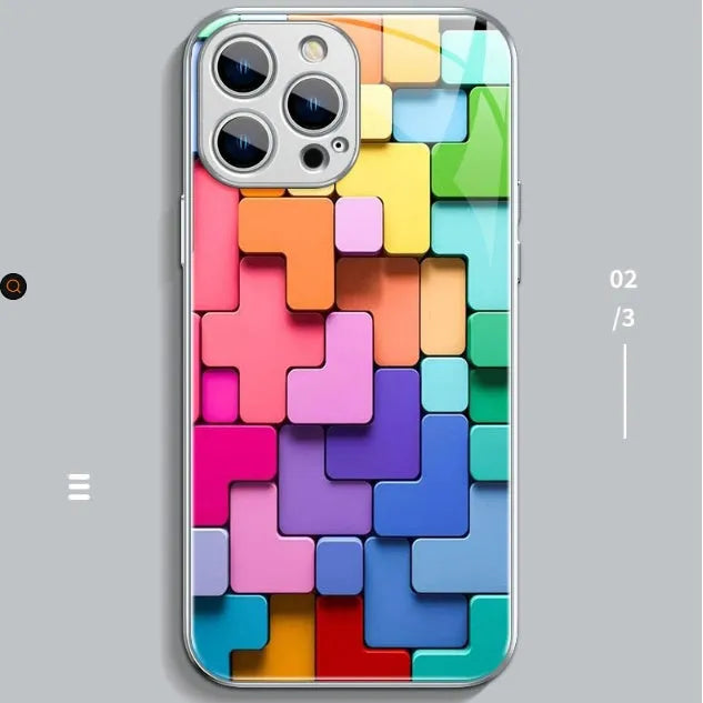 Silicone mobile phone back cover case with cartoon geometric building blocks design for iPhone