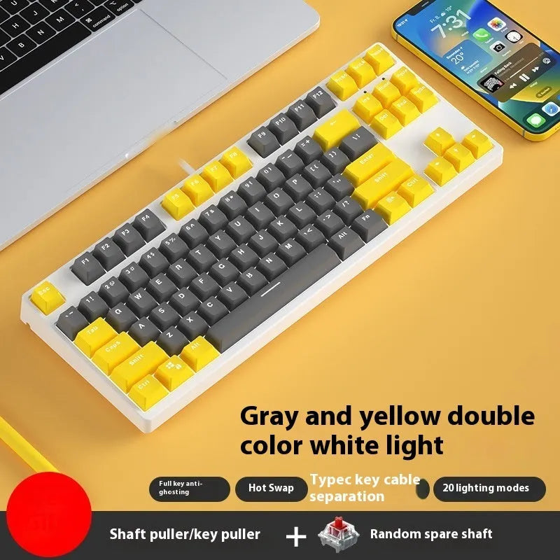 87-key mechanical keyboard with colourful keys on black or white metal chassis