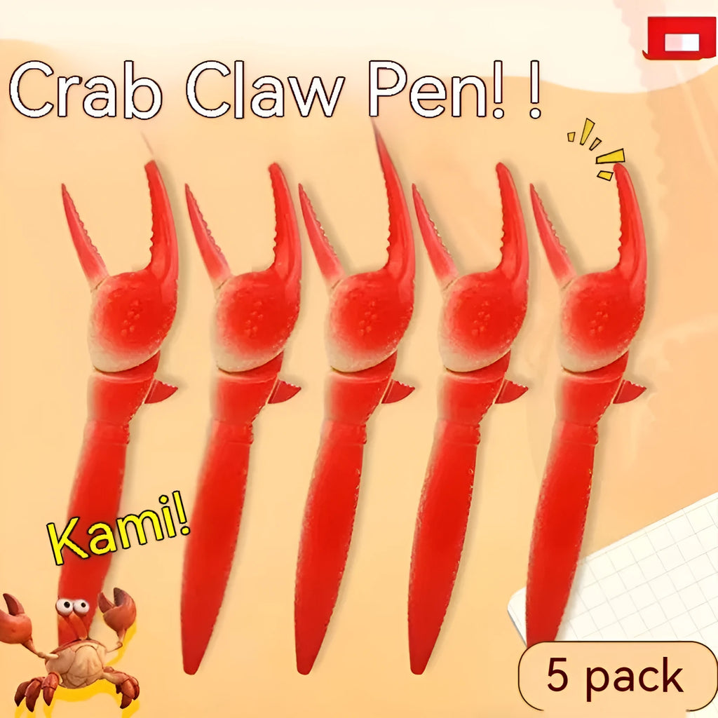 Crab claw novelty ballpoint pen with a pressable metal can clip on a white background.