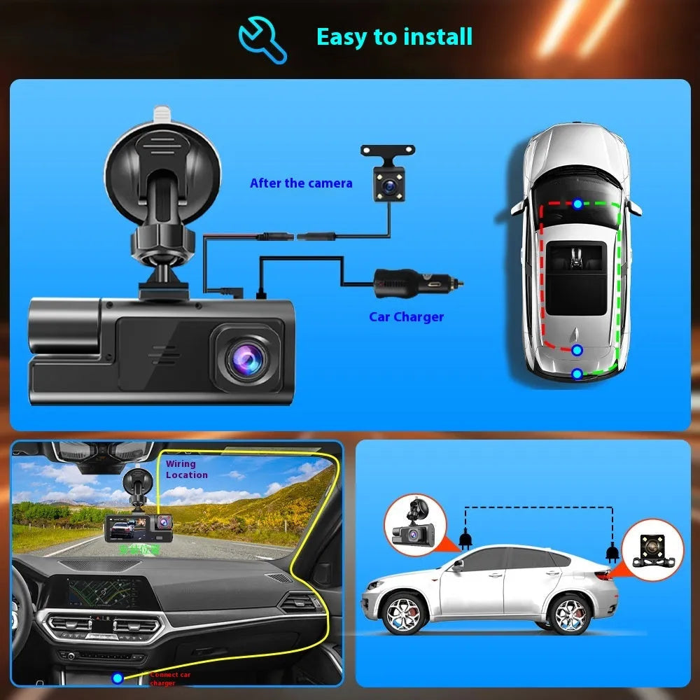 WiFi-enabled car dash cam with 2-inch screen showing on-device display