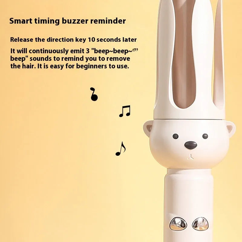 Beige anion automatic hair curler with UK plug on a styling wand.