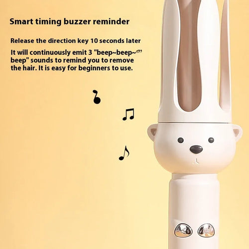Beige anion automatic hair curler with UK plug on a styling wand.