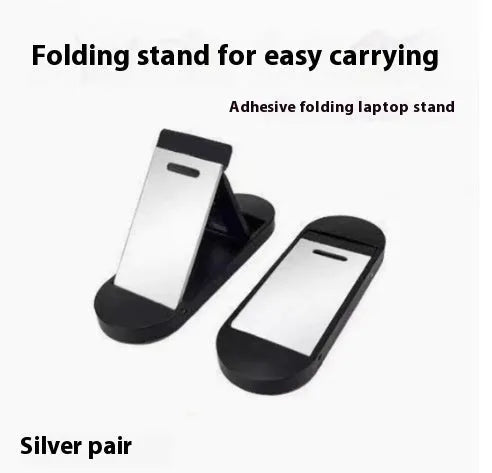 Aluminum alloy foldable laptop bracket shown in silver colour beside measuring tape showing 4.8cm width