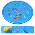 Blue PVC children's water spray mat with marine animal print measuring 100cm by 170cm