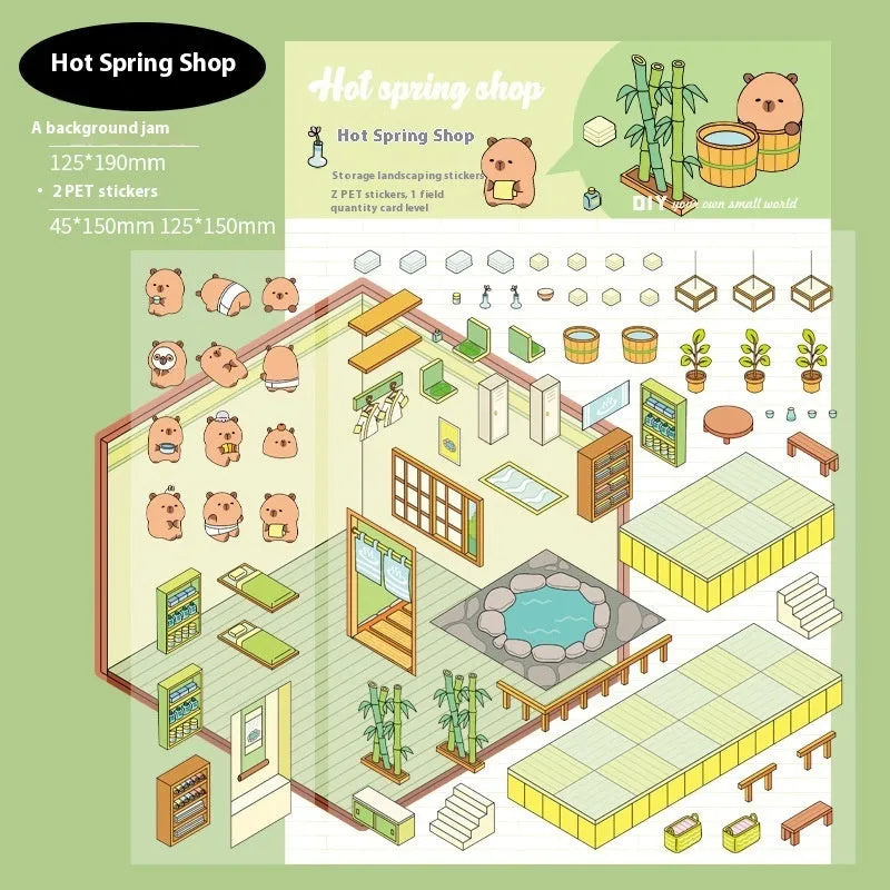 Pack of Capabala cut-free 3D cartoon landscape stickers in various colours on a white background.
