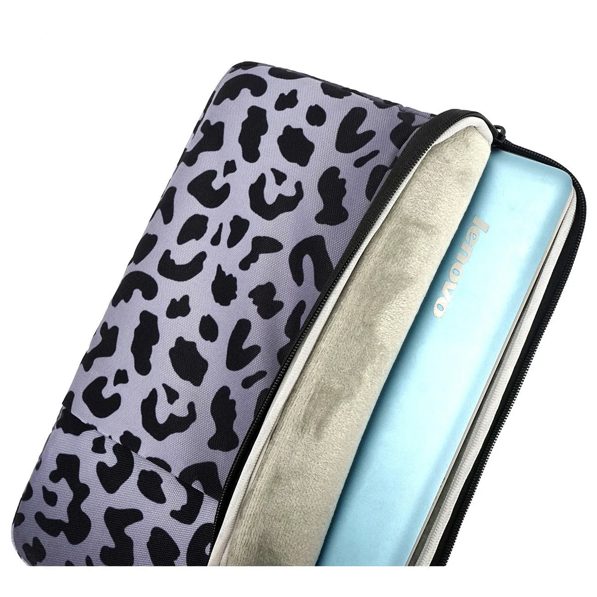 Leopard print laptop sleeve protective case with flannel interior for 13 to 16 inch devices