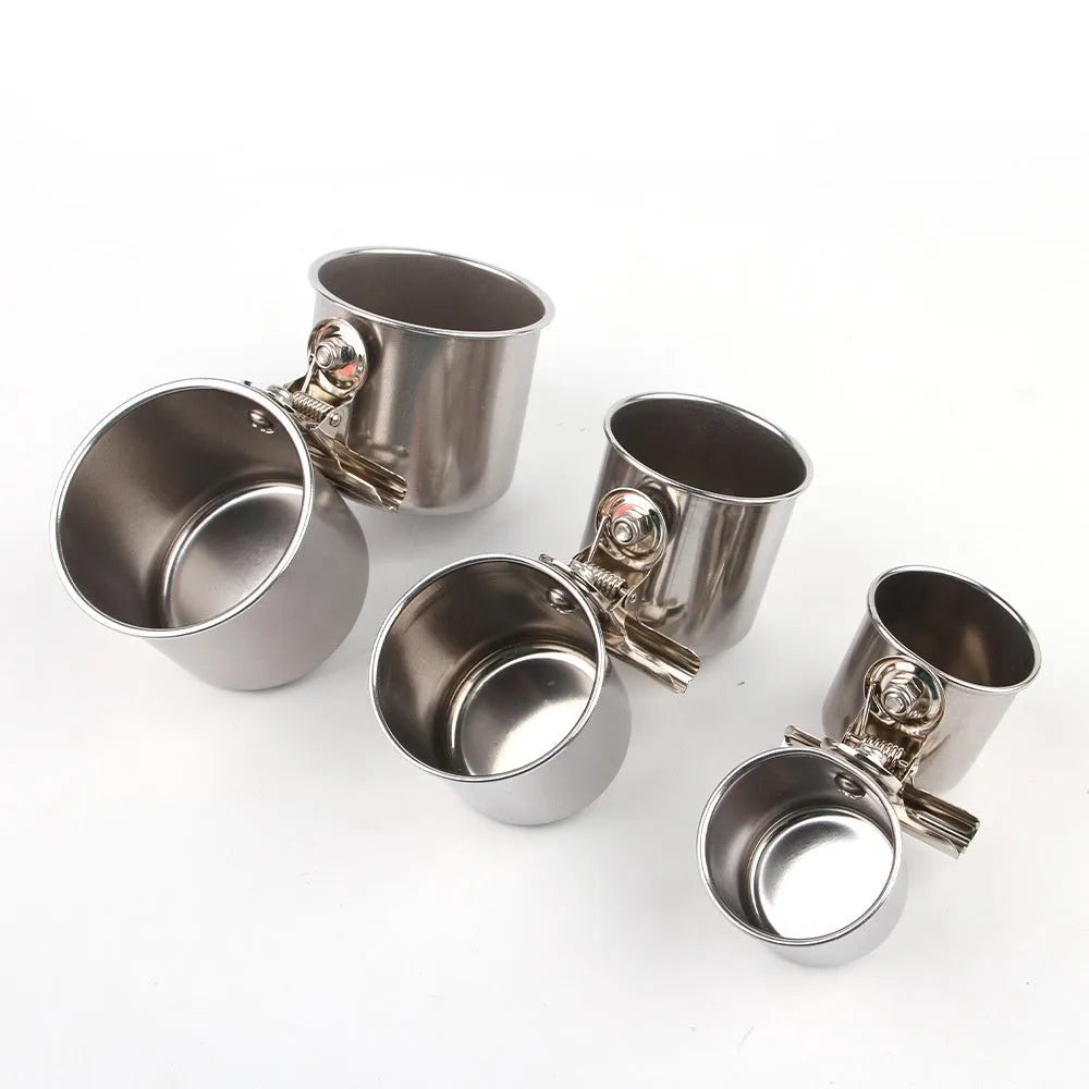 Stainless steel birdcage food container outdoor feeder in natural metal colour