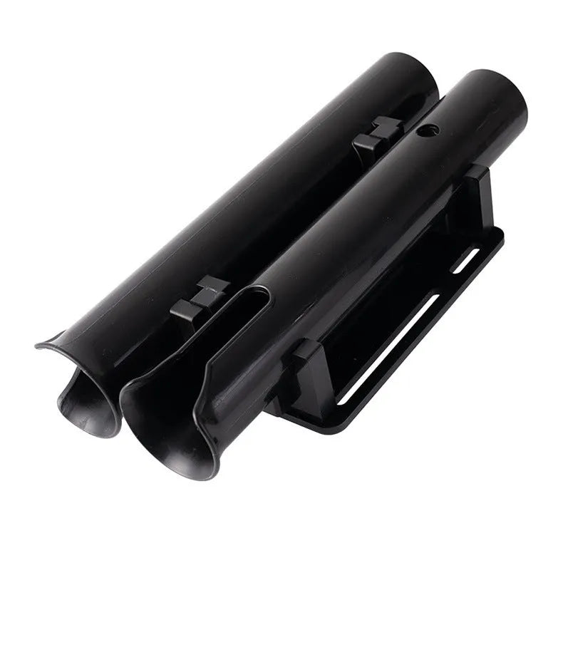 Carbon and plastic fishing rod rack with clamp mount for motorcycle or bicycle