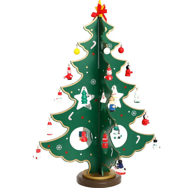 Hand-painted wooden Christmas tree decoration in red and green colours measuring 36cm tall