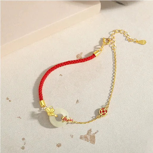 Women's 925 silver bracelet with gold koi safety clasp and peace buckle in retro style