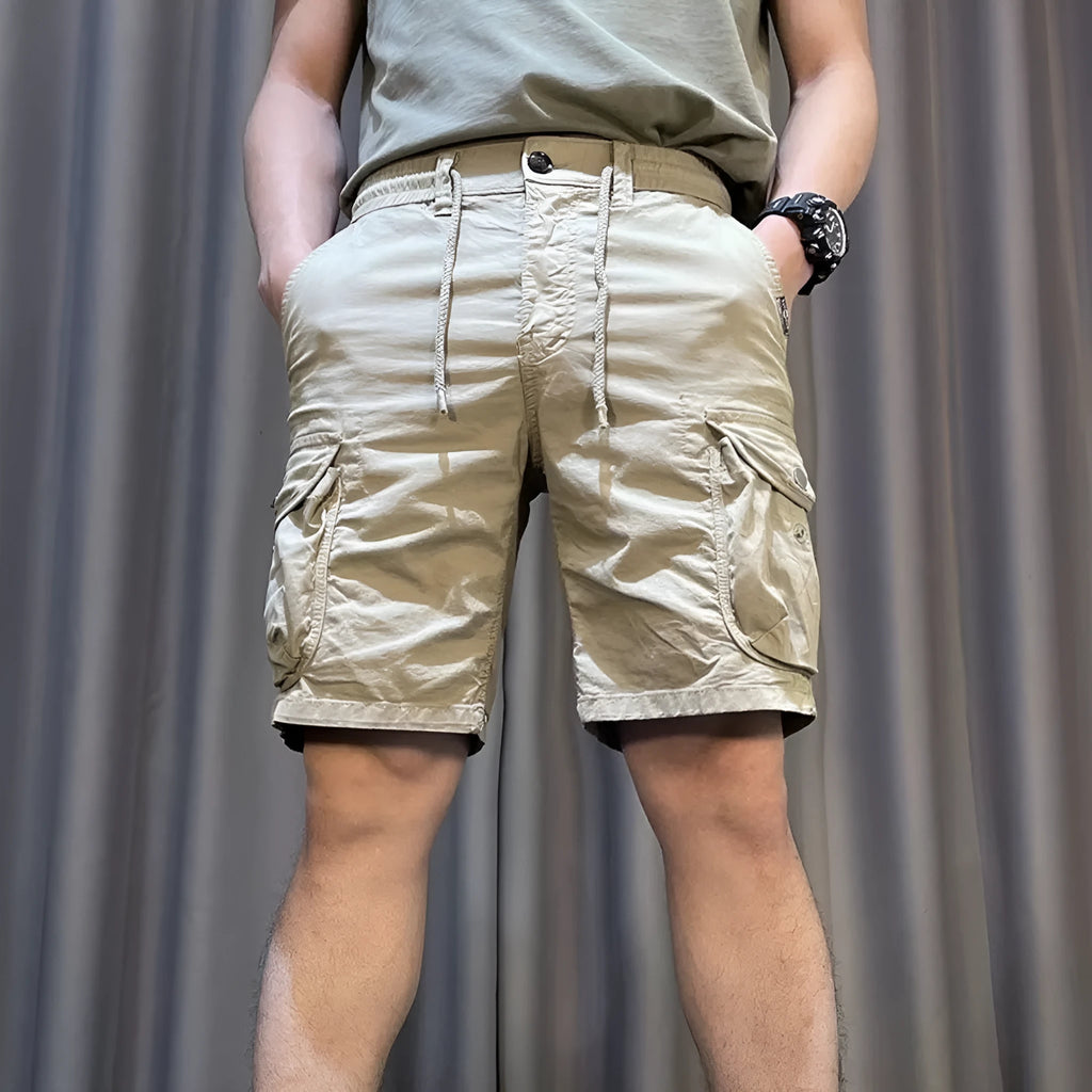 Men's loose straight-leg Korean style overalls trousers with multiple pockets in polyester fabric