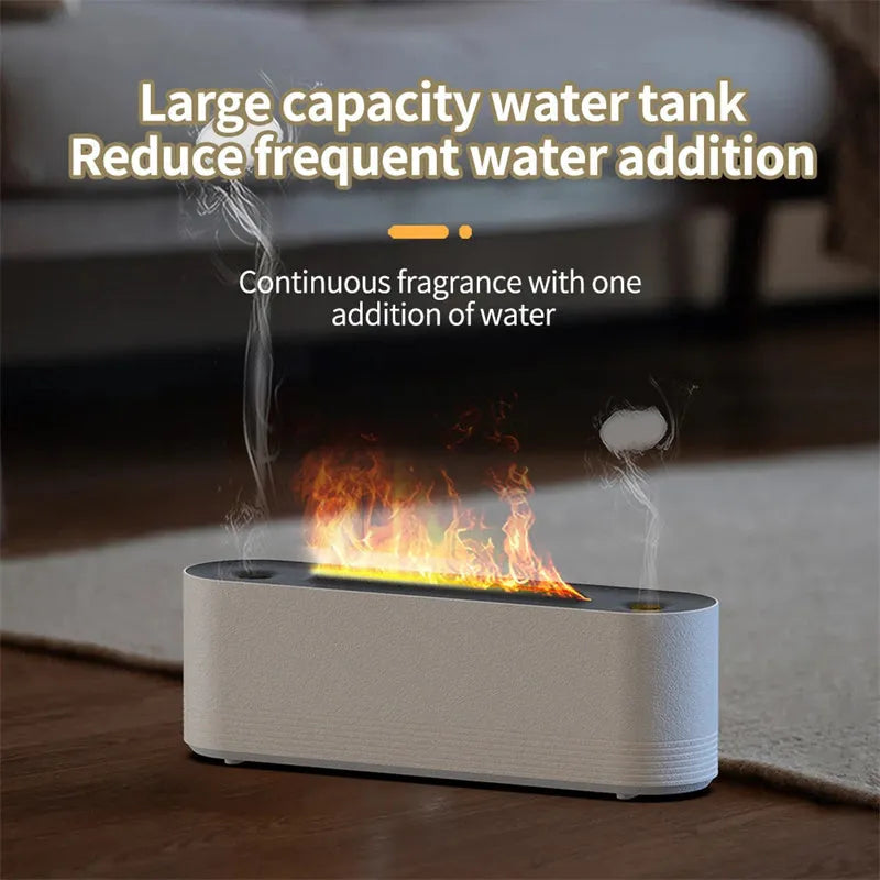 Black ultrasonic aroma diffuser with LED flame light effect emitting cool mist