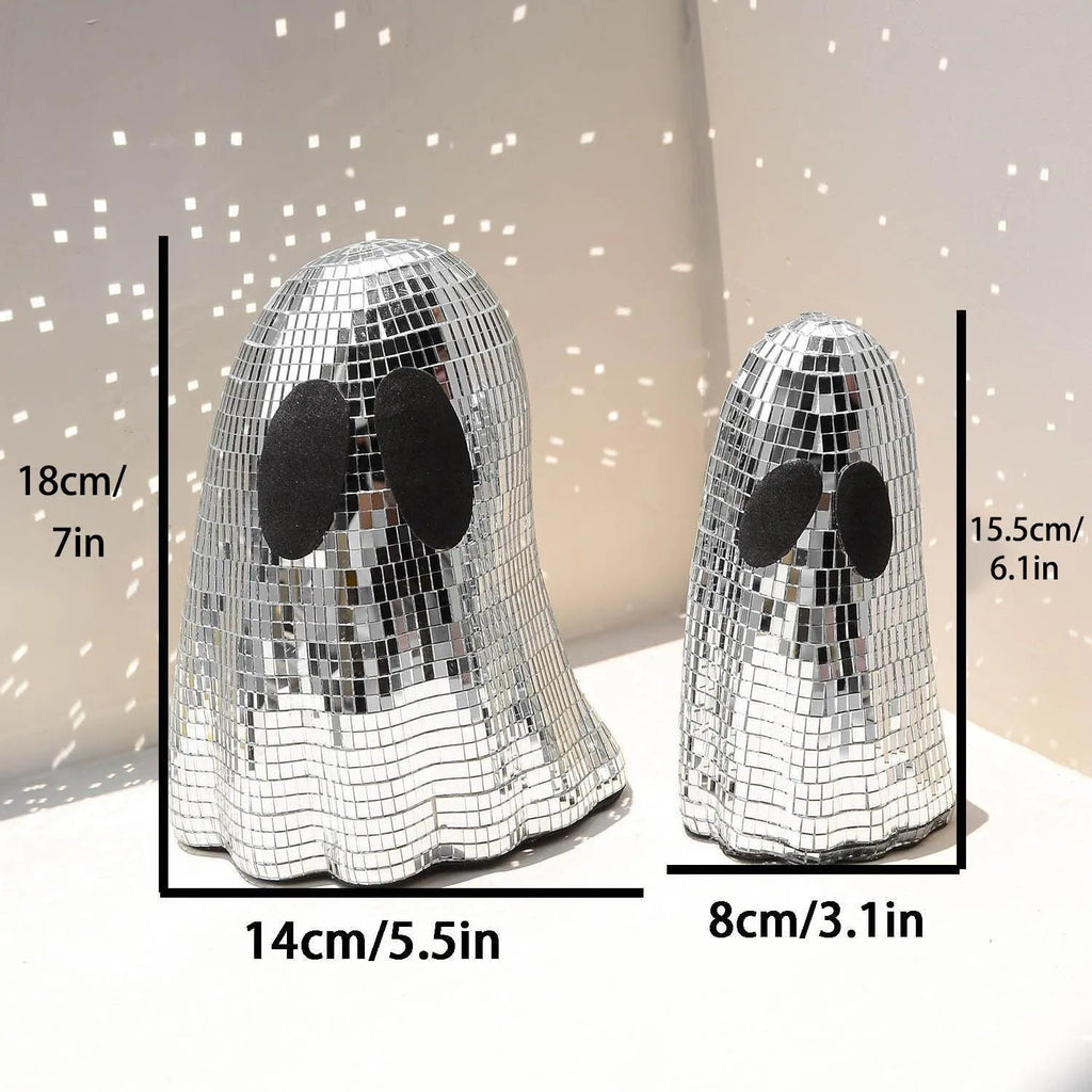Silver Halloween mosaic mirror patch ghost decoration in small and large sizes made of embroidered glass for desktop display