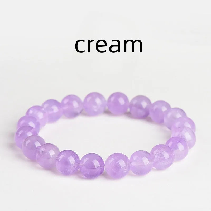 Lavender amethyst bracelet with geometric round beads in cream or transparent colours