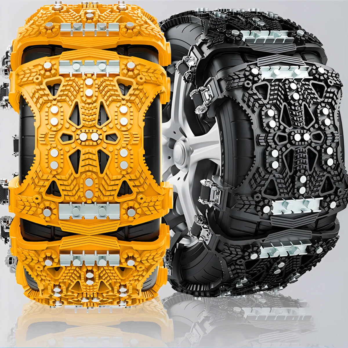 Universal car SUV snow chains with steel plate gear design and winter accessories
