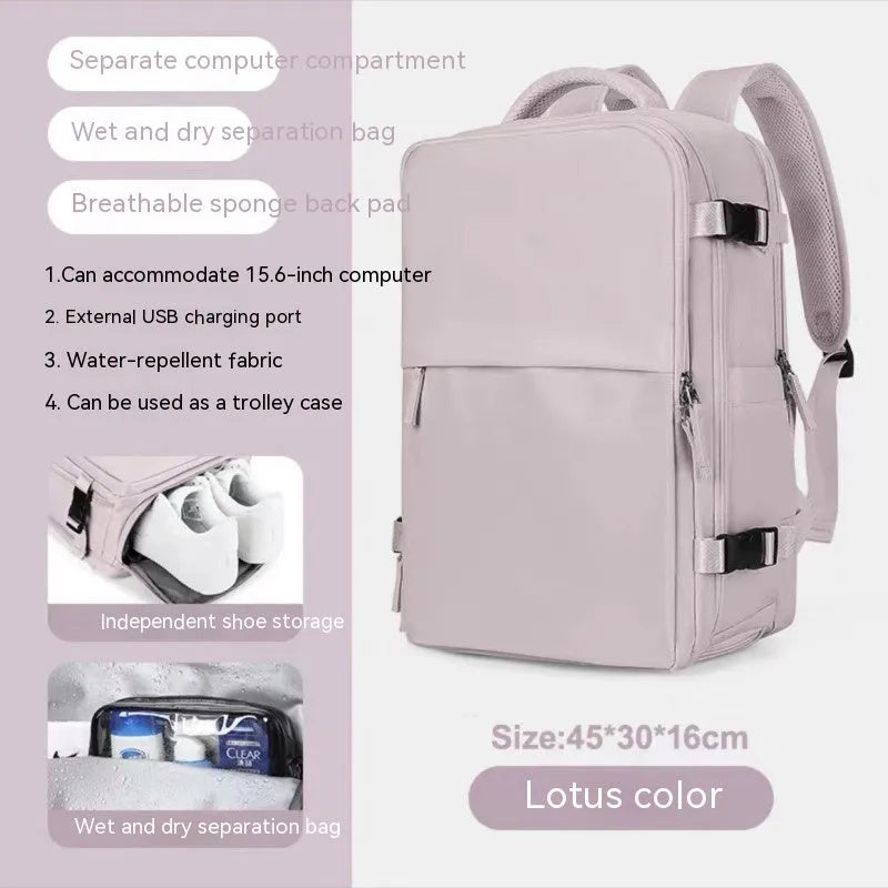 Large capacity waterproof mummy backpack in nylon available in multiple colours including black, mint green, pink, and light blue