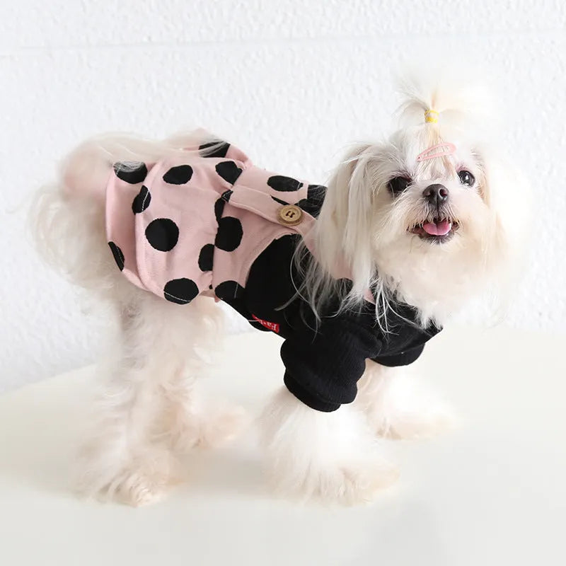 Couple-style dog clothes with lapel and shoulder strap in unisex cloth material