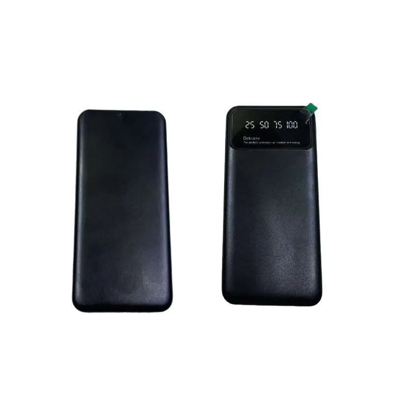 Black ultra-thin portable power bank with 10000mAh capacity, showing compact size.