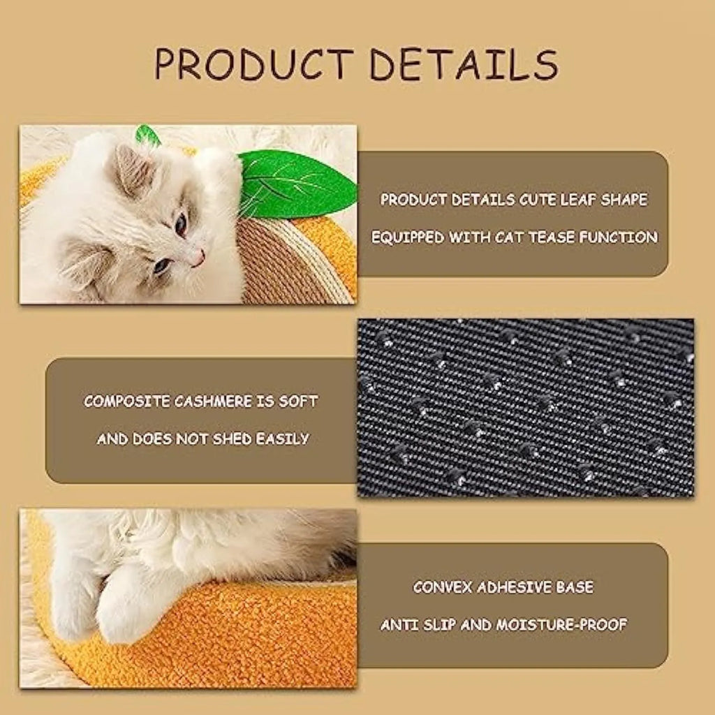 Yellow fruit-shaped sisal cat scratching board and bed with concave centre for small breeds
