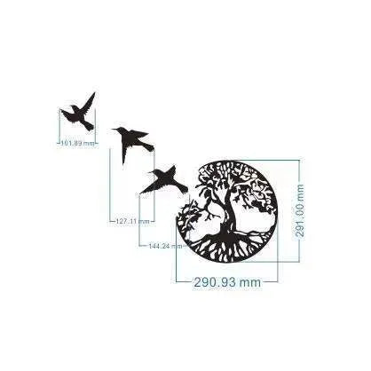 Black modern iron wall hanging with electroplated finish and hanging strap.