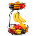 Wrought iron double-layer fruit storage basket in black or gold colour.