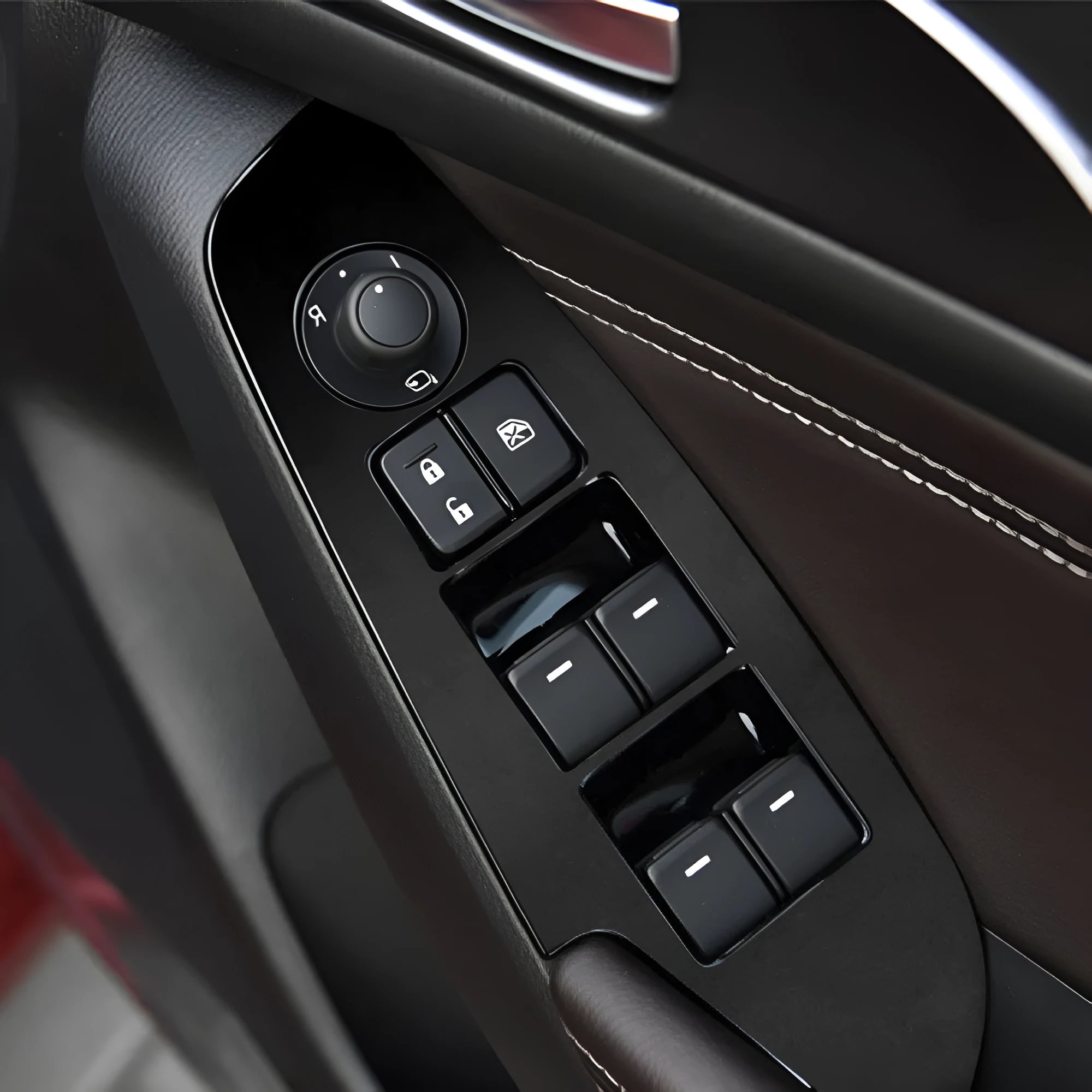 Four TPU protective films for car door control panels in transparent, carbon fibre black and matte black finishes