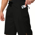 Men's quick-drying polyester beach shorts in straight-leg style in solid colour