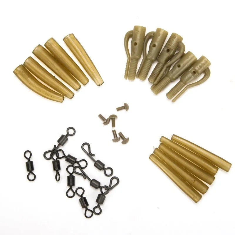 30-piece European carp fishing accessory set with anti-winding pipe, threaded hose, rotation and screw components