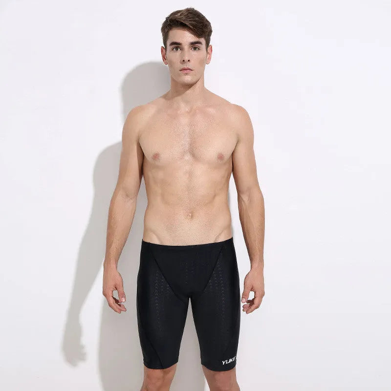 Men's black polyester swimming set with goggles, cap and mesh bag