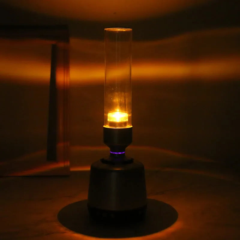 White silver cylindrical Bluetooth speaker night light with ambient glow, 90mm diameter