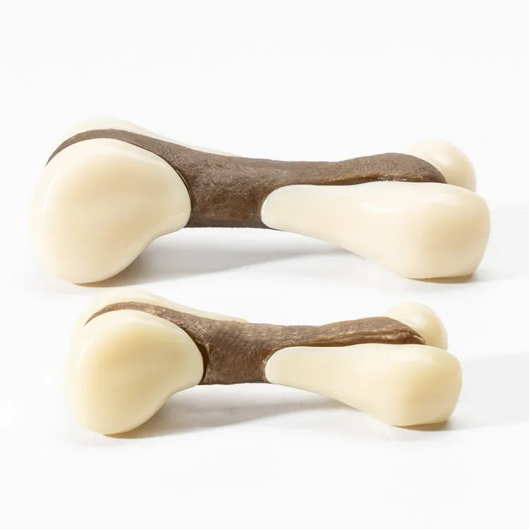 Cowhide and nylon bone grinding rod dog chew toy in small and large size options