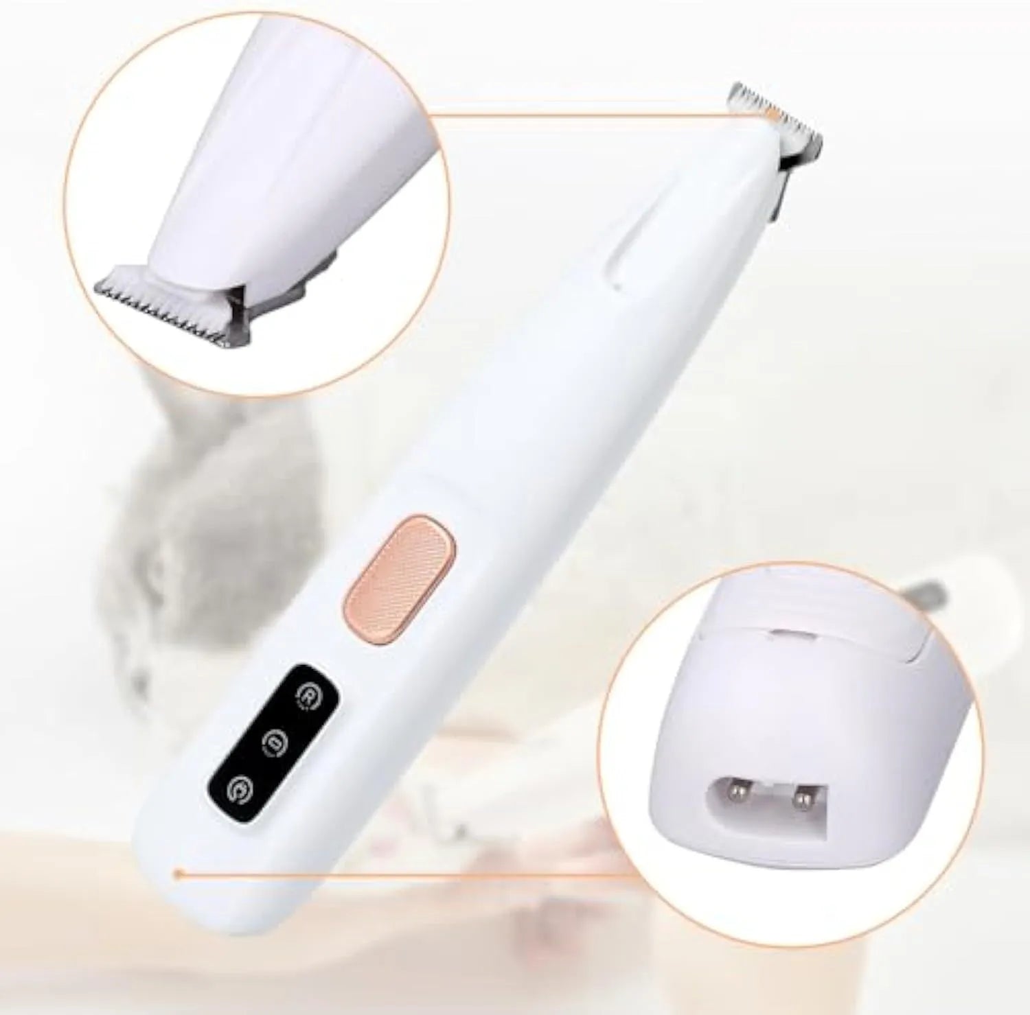 White electric dog paw trimmer with LED light showing compact design and grooming blades