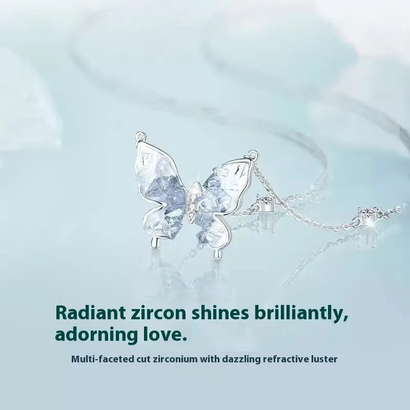 Women's adjustable 925 silver butterfly necklace with 41-50 cm chain and ice rain pendant
