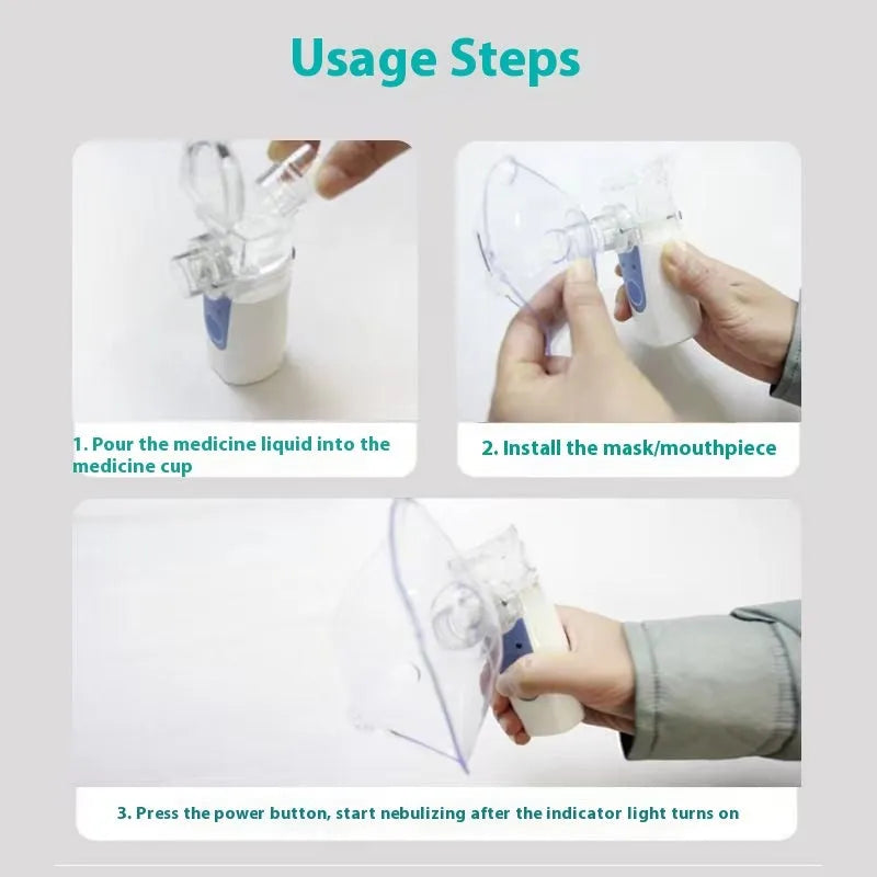 USB-powered handheld nebuliser with columnar plastic design and 0.5L water tank for children's respiratory relief
