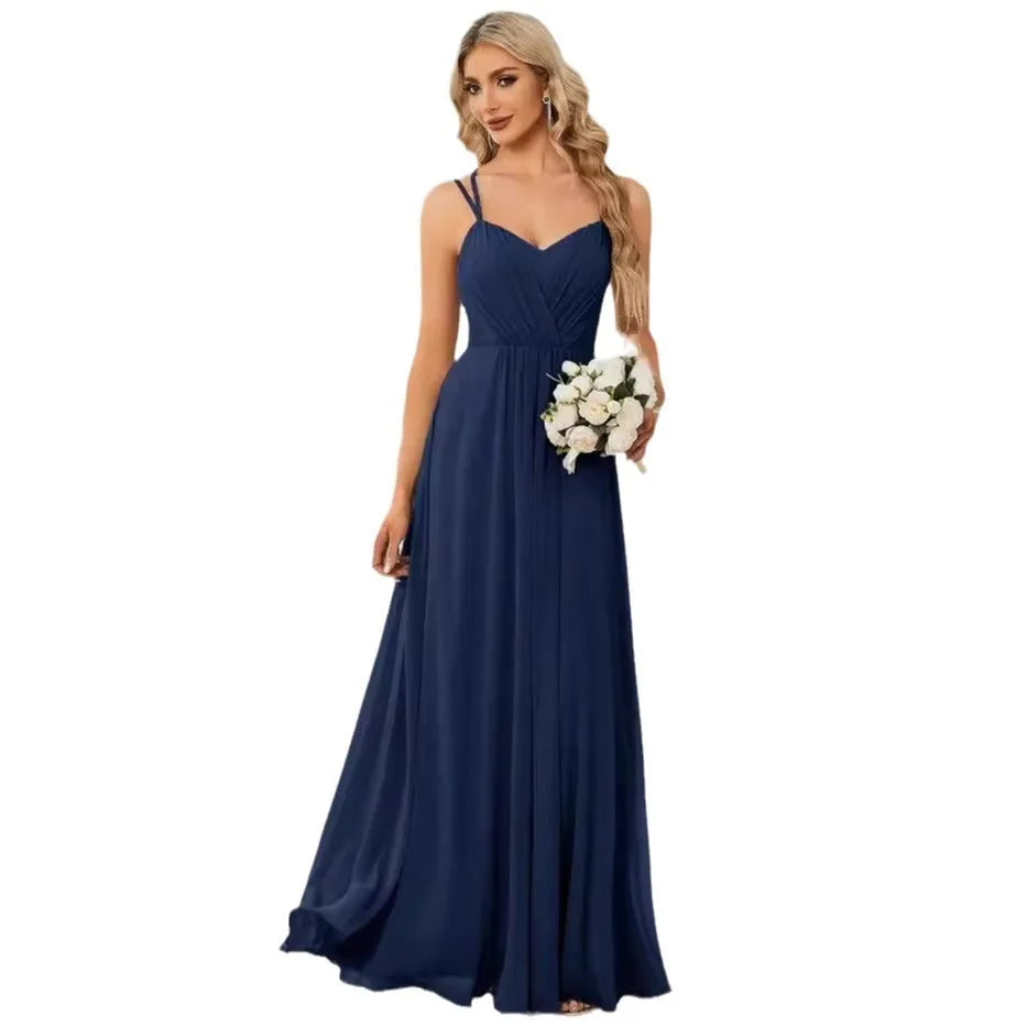 Women's long sleeveless A-line dress with pleated skirt and sling neckline in light green colour