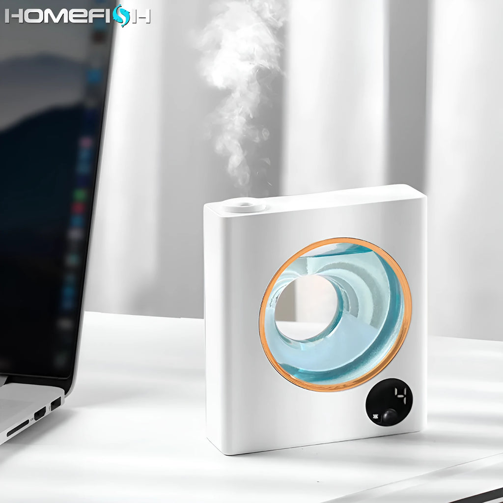 Small white wall-mounted automatic aromatherapy machine with USB charging port.