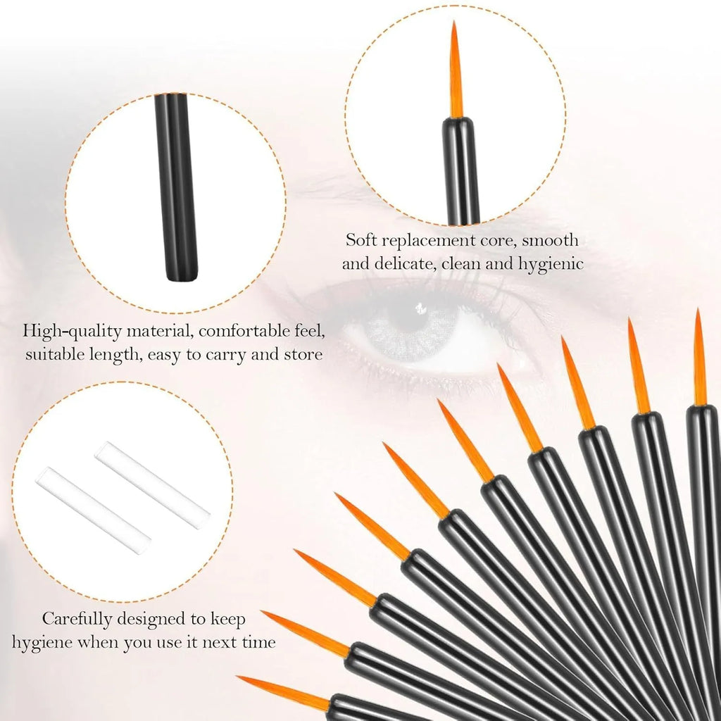 100 black disposable eyeliner brushes with ultra-fine points and plastic sleeve protection