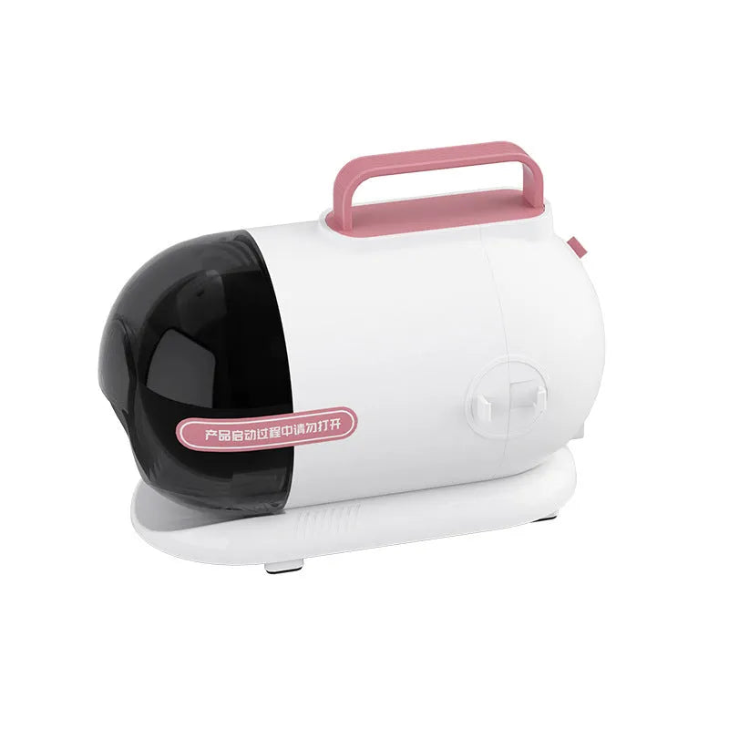 Pink and white pet grooming vacuum cleaner with electric clipper and multiple grooming attachments