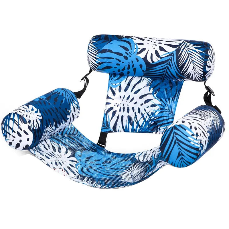 Inflatable floating hammock water chair in PVC, 76 x 35 x 60 cm, 260 g, with leaf colour options and pump