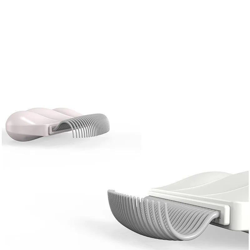 Paw Soft deshedding brush for cats and dogs in blue, pink, or white, shown with dimensions of 9cm by 9cm.