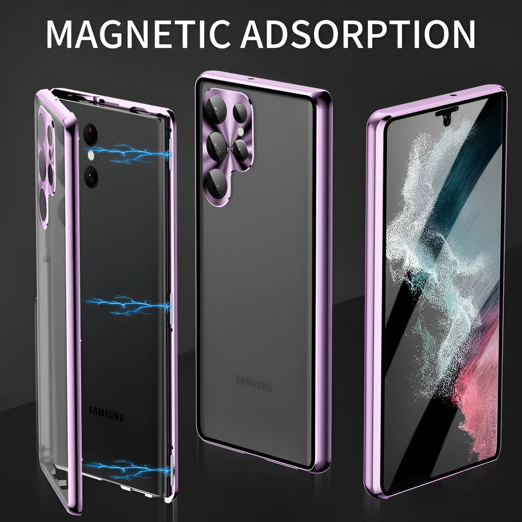 Black metal magnetic phone case with peep-proof mirror for Samsung Galaxy S24 Ultra