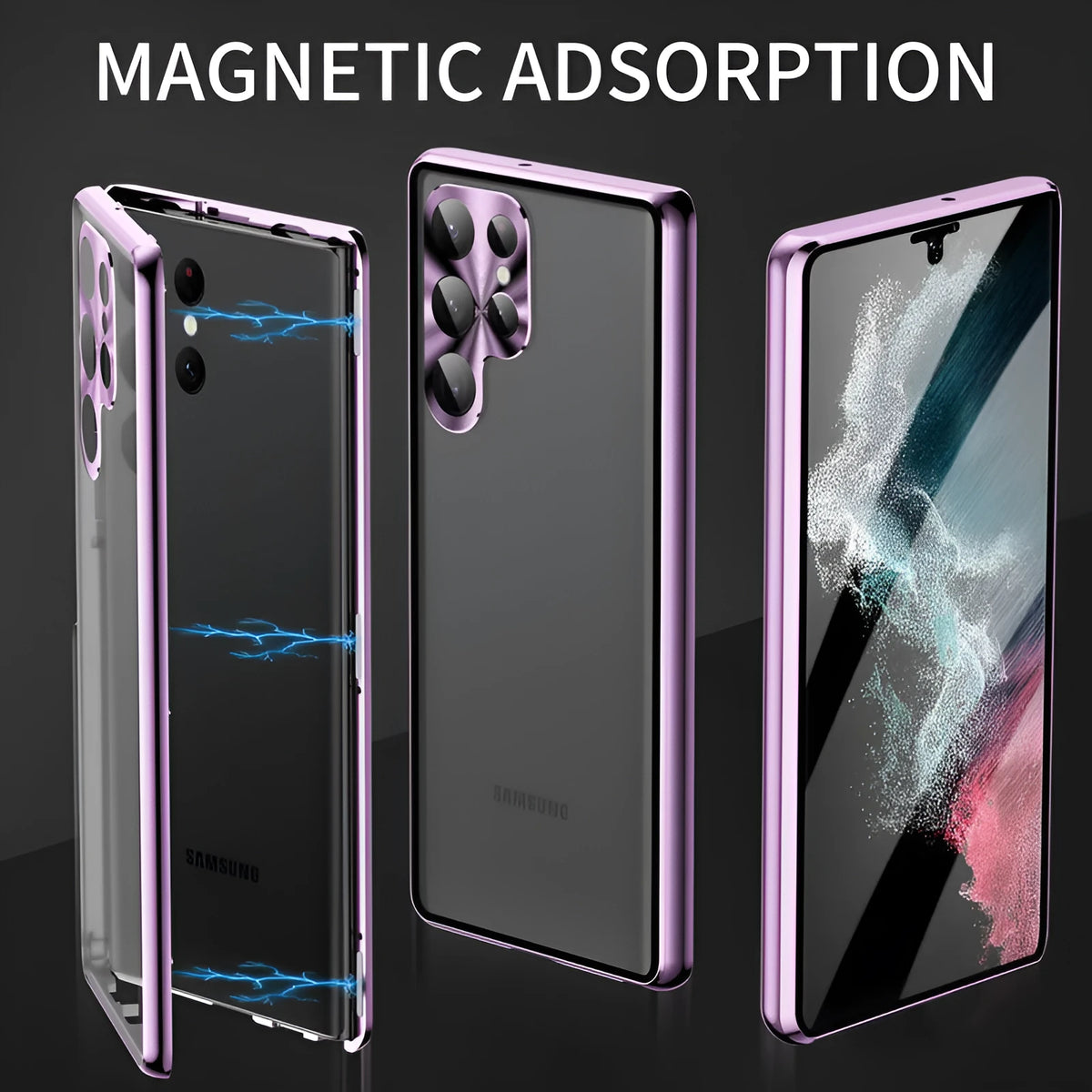 Black metal magnetic phone case with peep-proof mirror for Samsung Galaxy S24 Ultra