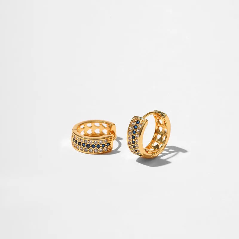 Women's round geometric copper earrings with electroplated 18K gold tone finish