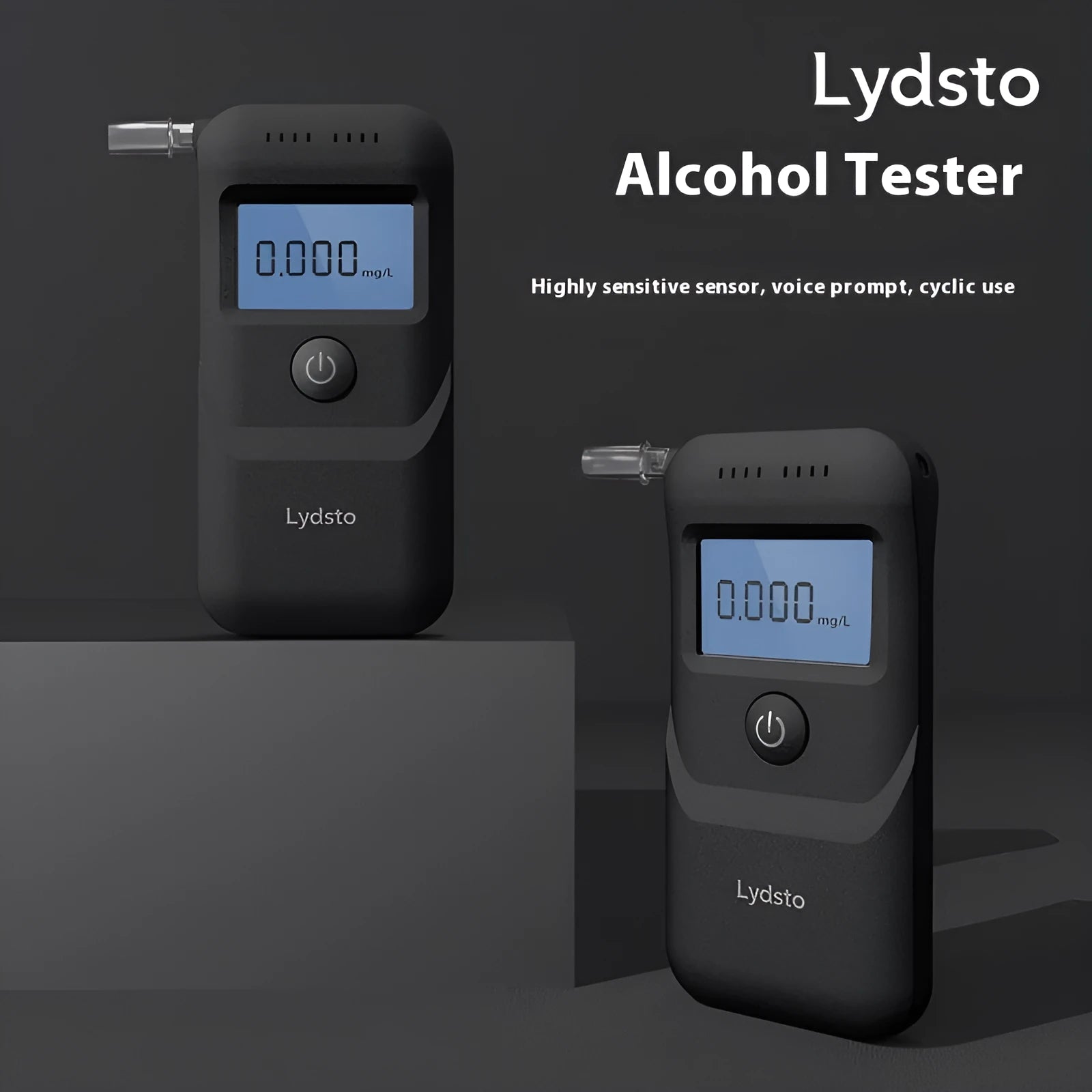 Black household alcohol tester for breath analysis and driving checks