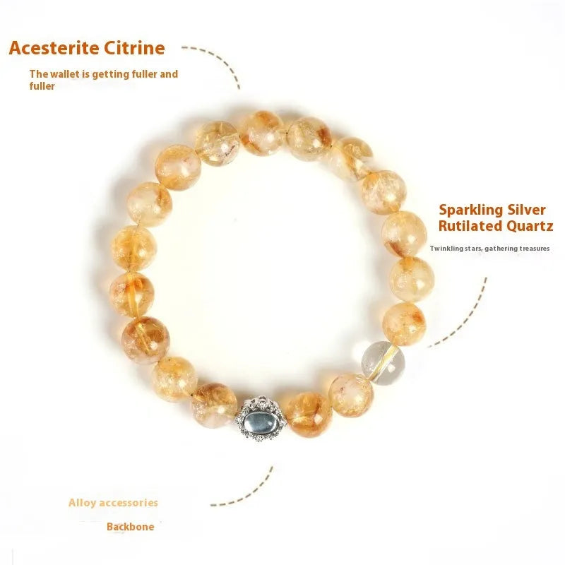 Citrine crystal bracelet with 10mm geometric beads showing grinding treatment details