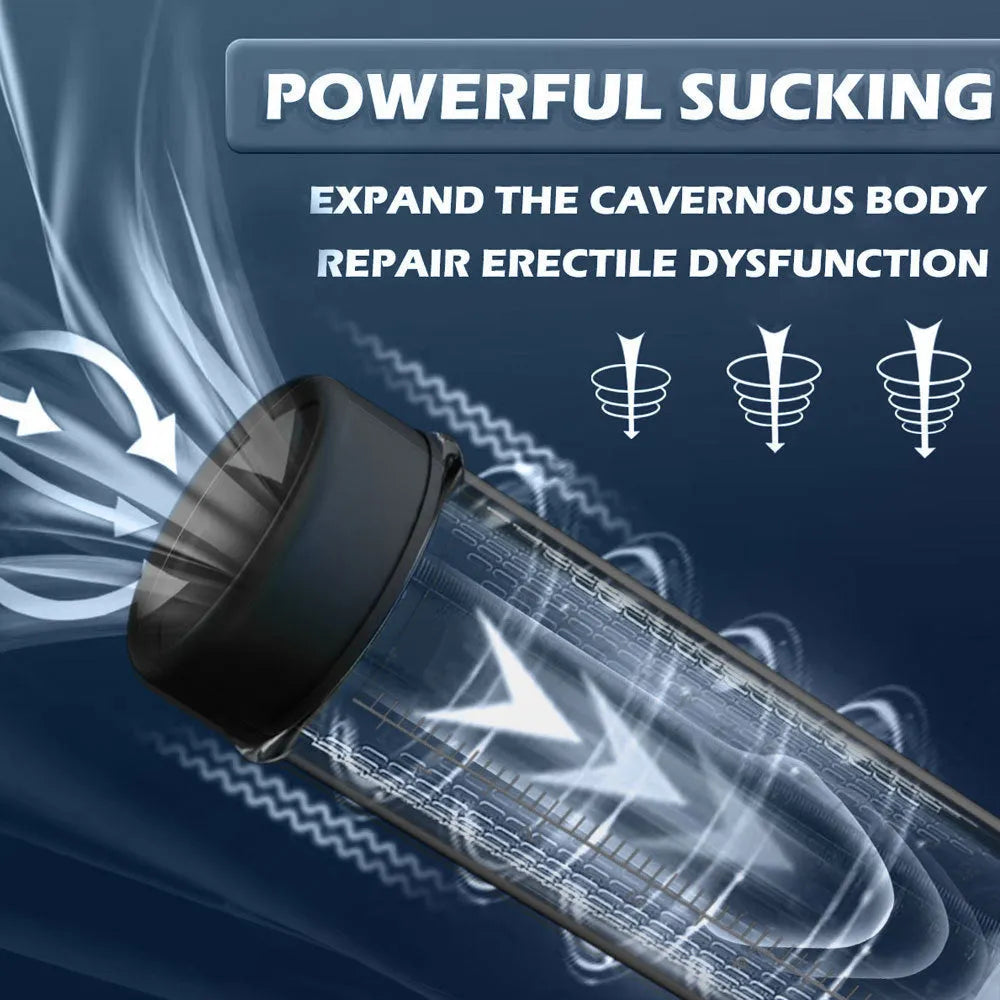Male masturbator with electric pump for negative pressure stretching, made from ABS and TPE materials.