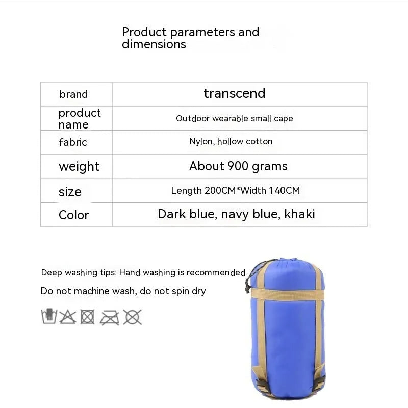 Outdoor cloak sleeping bag wearable cape in Army Green colour for camping
