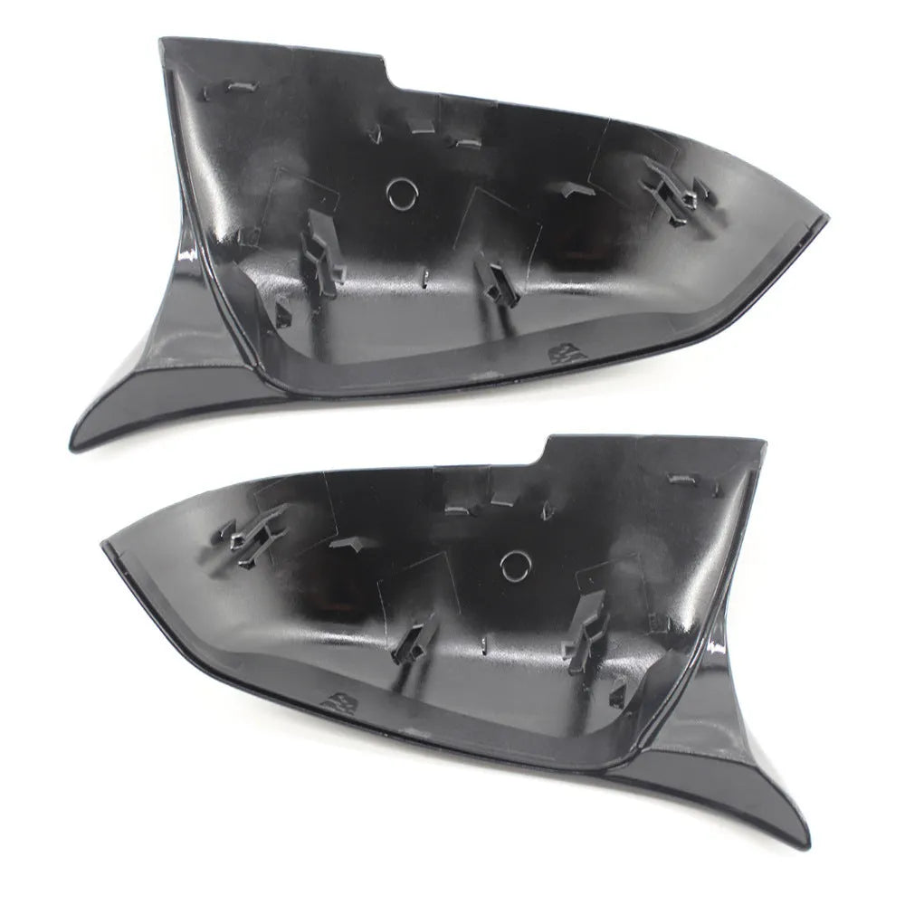 Pair of dark bright paint bright black modified horn rear-view mirror shells for BMW 3 Series and 4 Series.